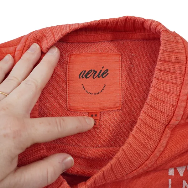 Aerie Mind In The Mtns Crewneck Sweatshirt Coral Orange Ribbed Pullover Womens M - Image 10