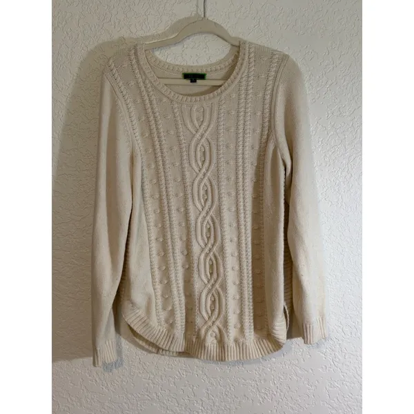 C. Wonder Sweater Cream M Womens Cable Knit Wool Blend Pullover - Image 9