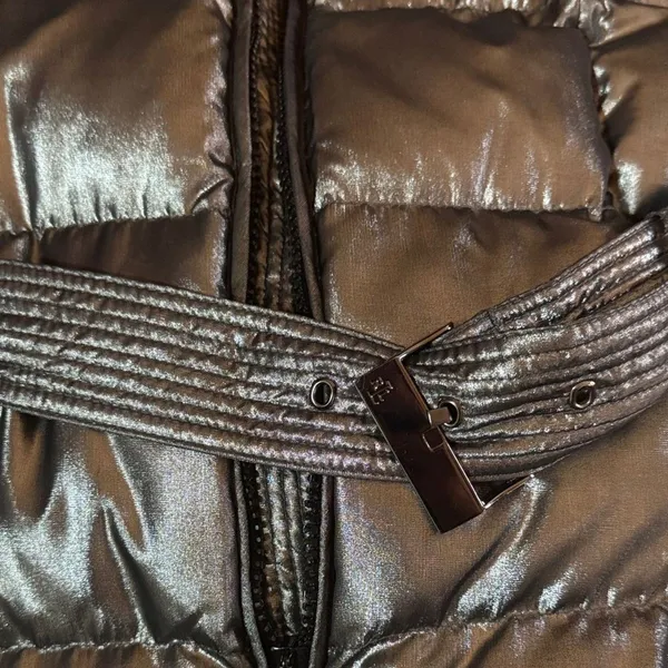 Lauren Ralph Lauren Womens M Gray Silver Belted Down Puffer Jacket Shiny - Image 8