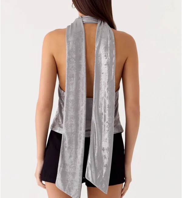 Peppermayo Silver Iridescent Cowl Neck Scarf Top - Image 3
