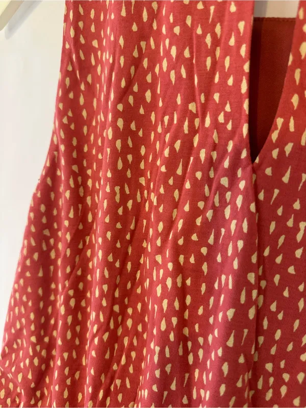 LOFT Coral Pink Printed Midi Dress with Black Waistband - Image 2