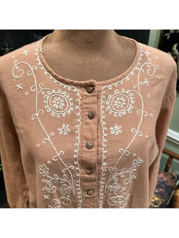 Bird Thai Artisan Embroidered Boho Tunic – 100% Cotton – Size L - Image 2
