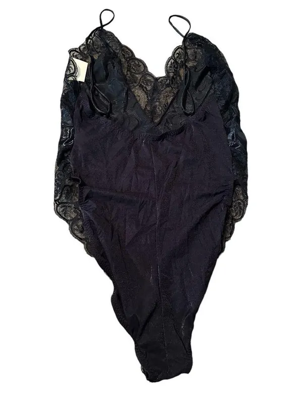 Madelon Loudon Vintage 80s Lingerie Black Lace Bodysuit Teddy Size Medium - Image 4