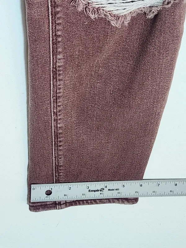 American Eagle Burgundy Pink Dyed Distressed Jeans Size 8 Long - Image 7
