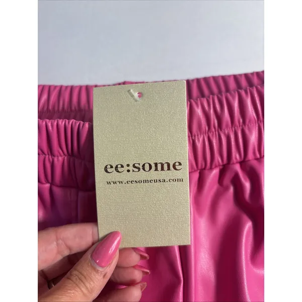 NWT ee:some Faux‎ Leather High Waisted Shorts Hot Pink Elastic Waist Size Large - Image 3