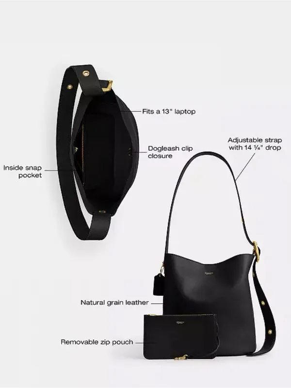 COACH Bleecker Bucket Bag in Black Leather - Image 6