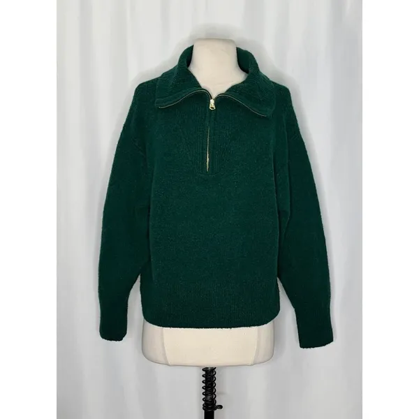 J. CREW Relaxed Half Zip Stretch Sweater Merino Wool Alpaca Dark Spruce Green M‎ - Image 2