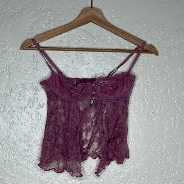 Out From Under Cherie Sheer Lace Babydoll Cami Rose‎ Pink Small - Image 2