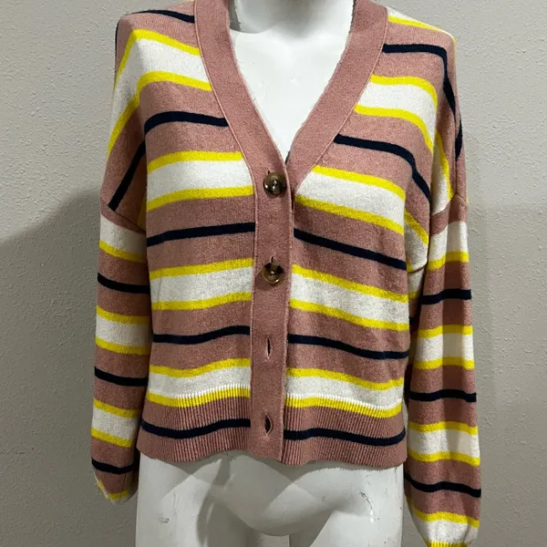Ann Taylor pink striped button up cardigan - Image 2