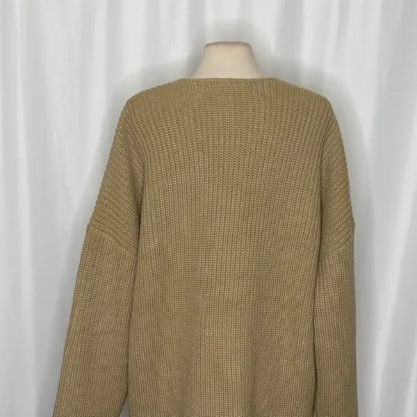 Revolve WEWOREWHAT‎ Solid V Neck Sweater Solid Tan Oat Oversized Knitwear M/L - Image 10