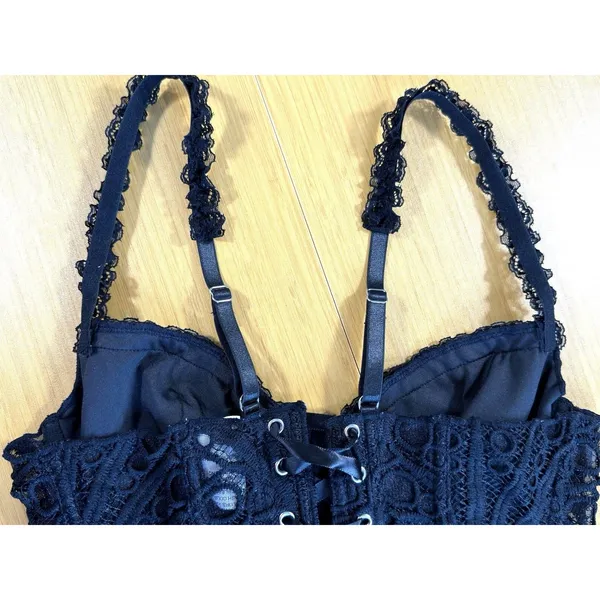 Black Lace Corset Top Bustier Lace Up Back Strappy Crop Tank Women's Size M⁠ - Image 8