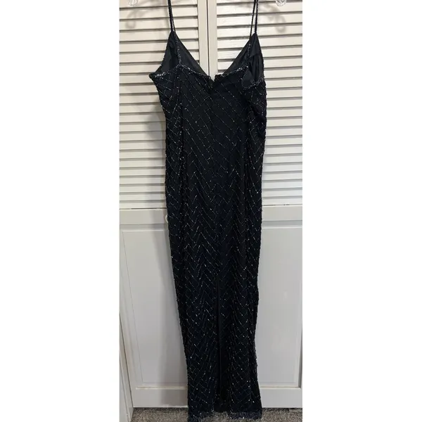 Stenay Black Silk Full Bead Gown & Jacket Sz 14 Adj Straps Lined Sparkle Formal - Image 11