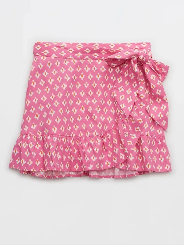 Aerie Pink Linen Blend Wrap Mini Skirt Ruffle Hem Cottagecore Medium - Image 4