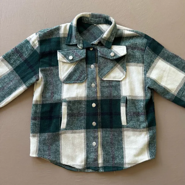 Plaid Flannel Shacket Green Size M - Image 3