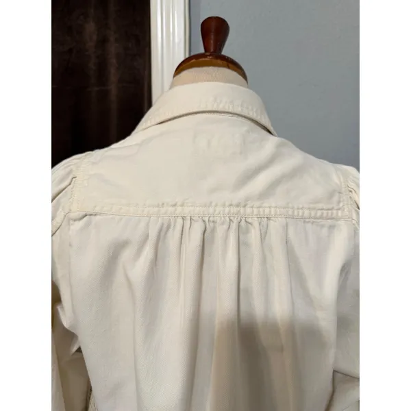 Pilcro Anthropologie XS Shirt Crochet Lace Patchwork‎ Denim Cream Puff Sleeve - Image 15