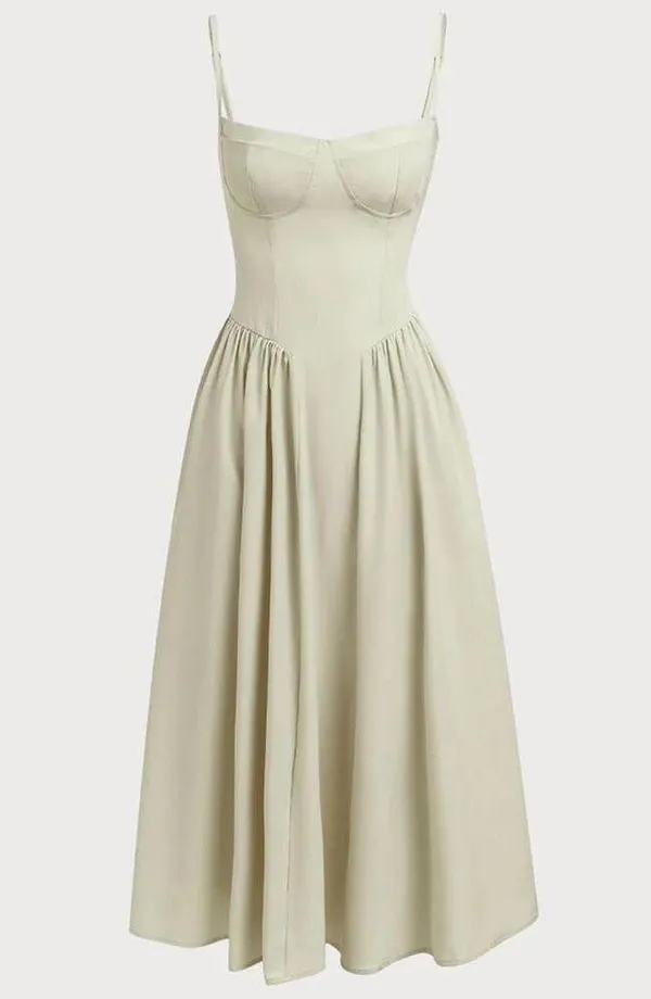 RIHOAS Green Square Neck Pocket Slip Midi Dress L - Image 6
