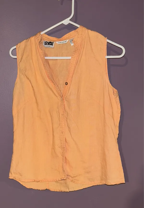 Vintage Sleeveless Button down Top Tan Size M - Image 3