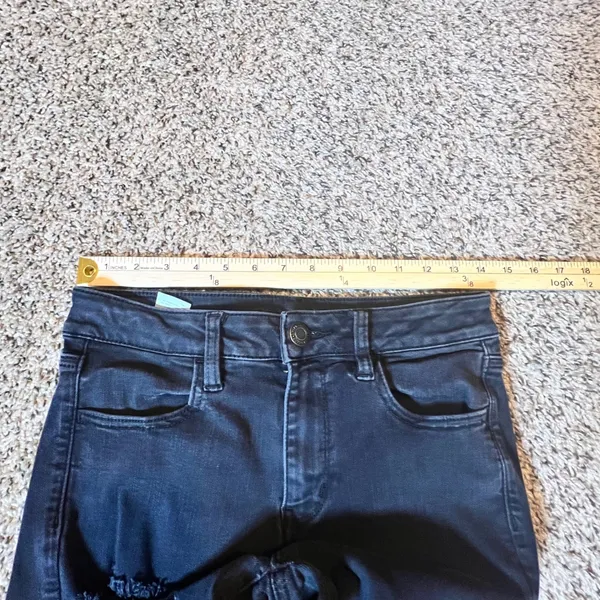 American Eagle Hi-Rise Jegging Black Distressed Ripped Skinny Jeans Womens 6 Reg - Image 5