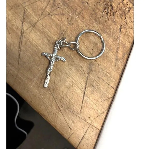 Silver-Tone Crucifix Keychain With Religious Jesus Cross Pendant - Image 4