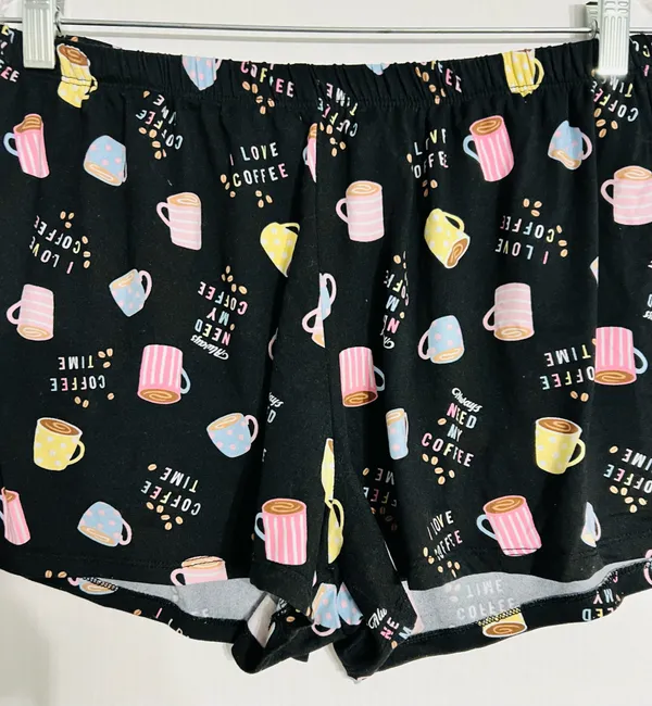 Coffee Print Sleep Shorts Black - Image 2