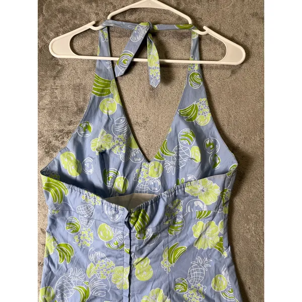 Vintage Lilly‎ Pulitzer Halter Sundress Blue Green Tropical Fruit Print Cotton 8 - Image 4