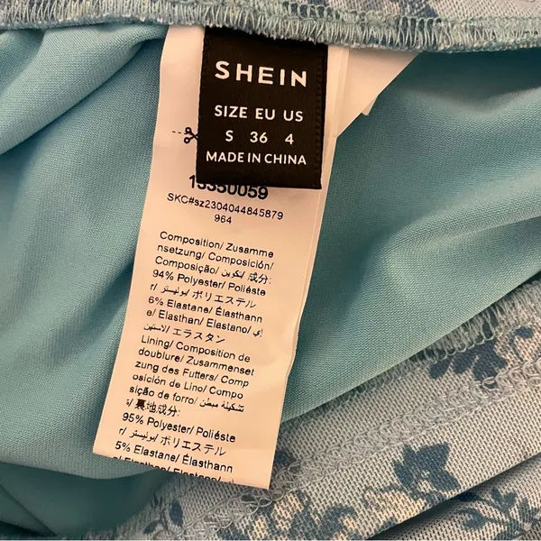 SHEIN Floral Print Lettuce Trim Mermaid Hem Skirt, Baby Blue, Size S, NWOT - Image 9