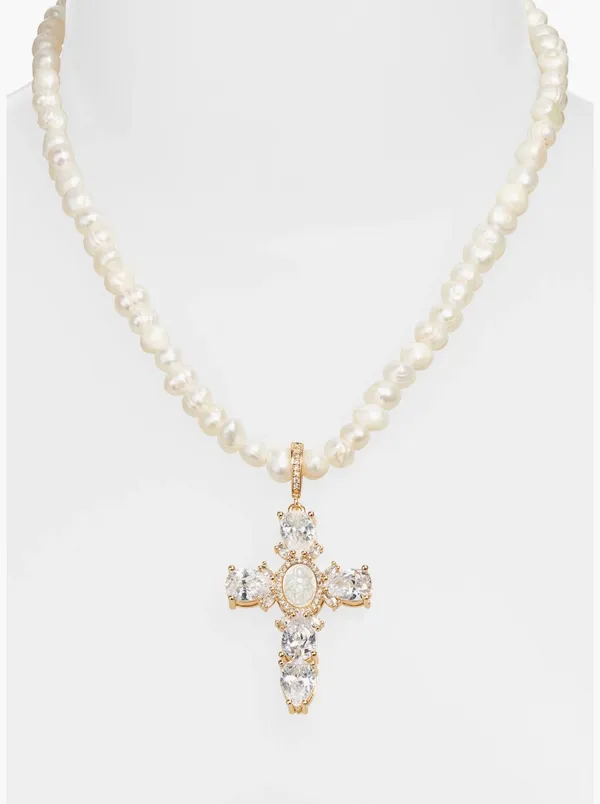 Vida Kush Virgin Mary Cross Pearl Necklace - Image 5