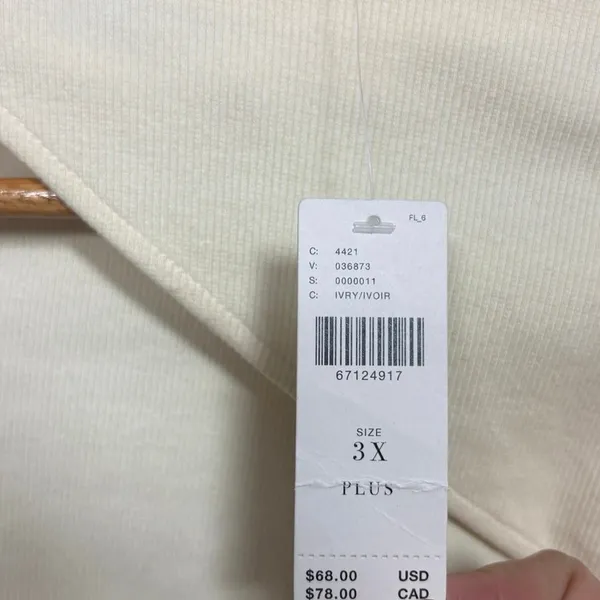 Anthropologie‎ Cream Asyymetrical Neckline Ribbed Top Size 3X - Image 6