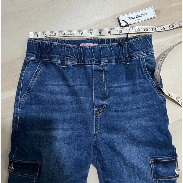 Juicy Couture NWT Size 27 Denim Utility Cargo Pull On Elastic Waist Jeans Pants - Image 5