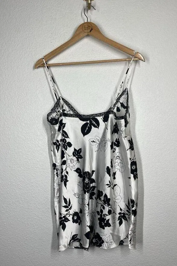 Victorias Secret Satin Tie Front Babydoll Chemise Top Large Lingerie White Black - Image 4