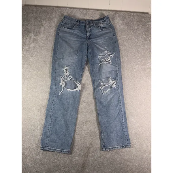 American Eagle Women's Size 12 Long Ripped Distressed Light Wash Comfort Stretch - Image 3