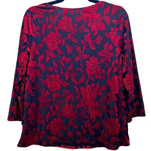 Cato 90s Womens Top Small Whimsigoth ‎ Goth Red Dark Romantic Velvet Burnout - Image 2