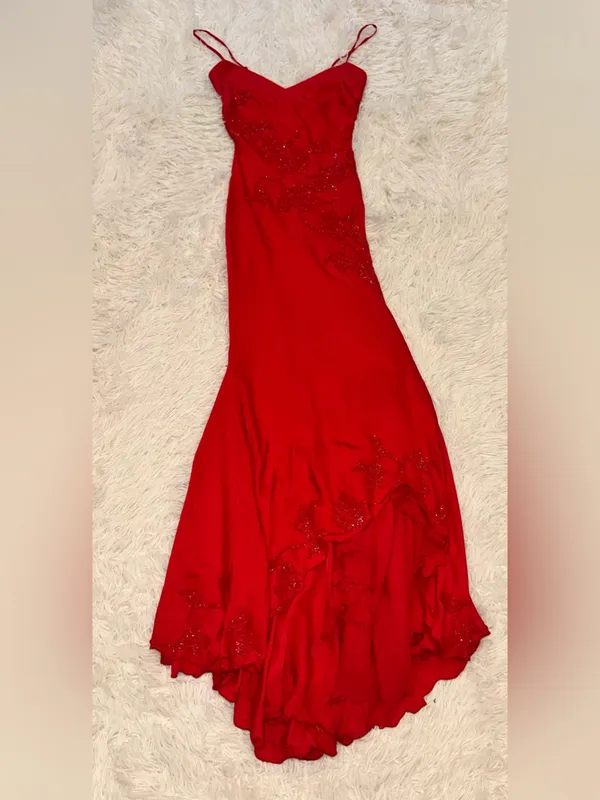 NEW House of CB Anastelle Bead Embellished Satin Mermaid red Gown Sz XS - Image 5