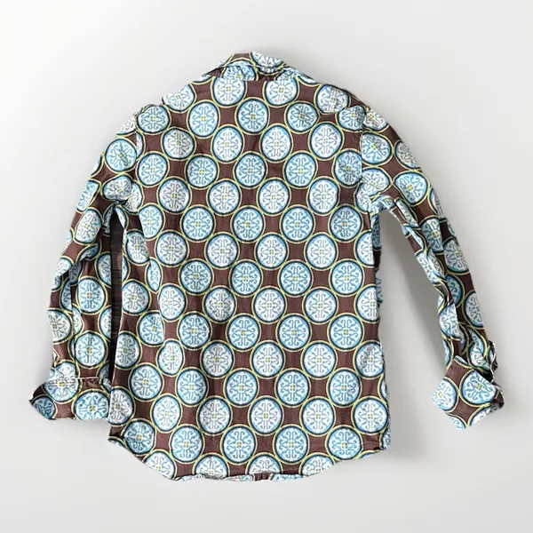Tizzie Womens Blue contrast medallion geometric fitted stretch button up shirt S - Image 6