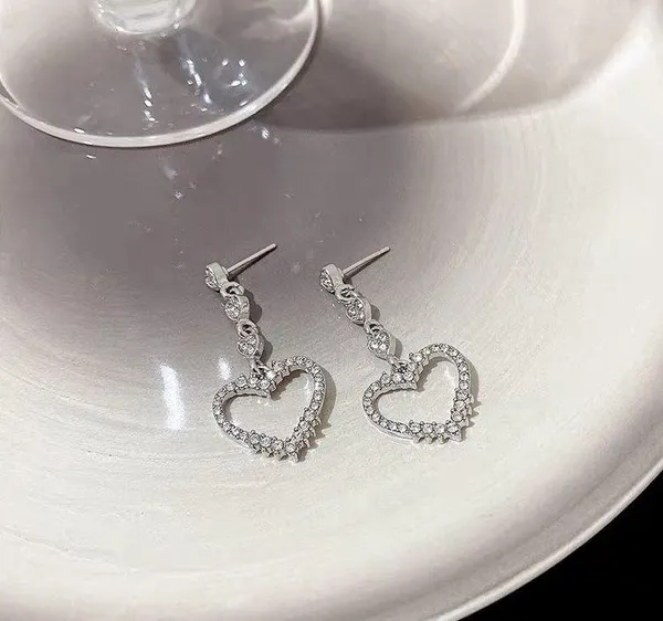 925 Silver Plated Love Heart Drop Dangle Earrings for Women - Image 3
