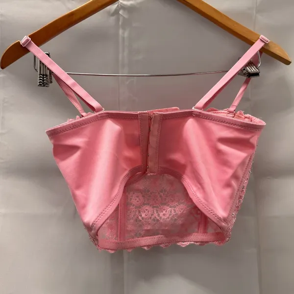 Y2K Reigning Lace Bustier Top Baby Pink Rhinestone Embellished‎ Beaded - Image 2