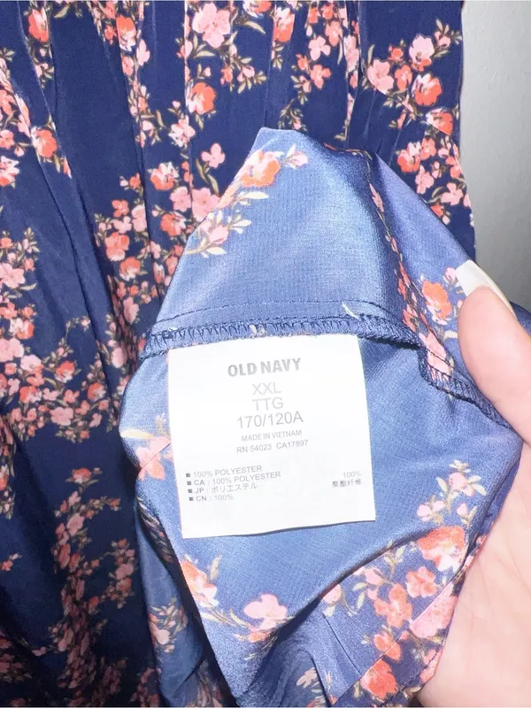 Old Navy Fit & Flare Navy Blue Dress with Pink Floral Print - Image 6