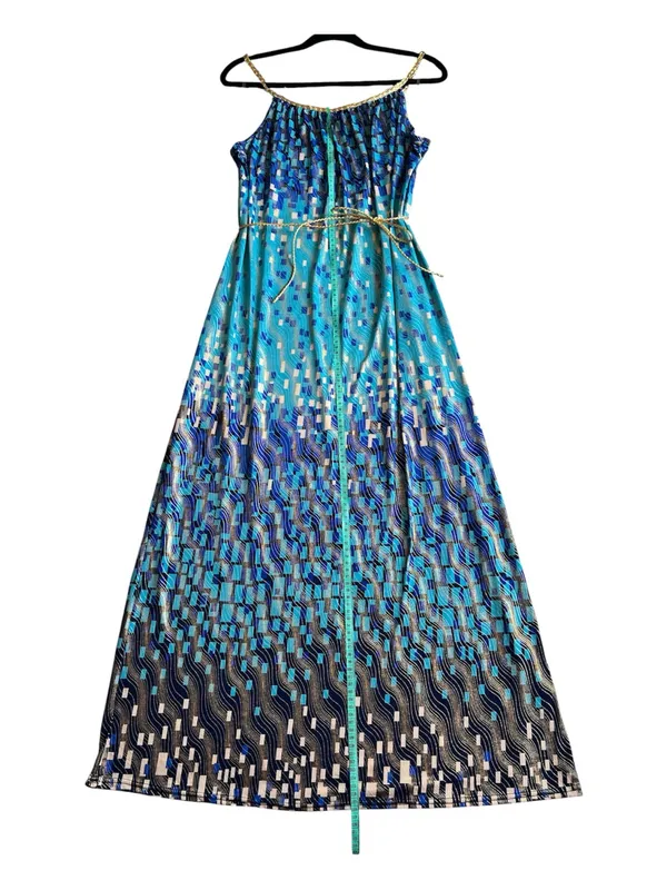 Women's size S dress with a blue mosaic print; no side slits. - Image 3