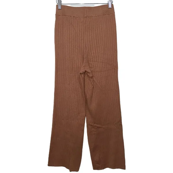 Womens Abercrombie & Fitch Soft AF Brown Tan Ribbed Knit Wide Leg Pants Size M - Image 2
