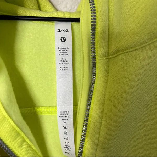 Lululemon Scuba Oversized Half Zip‎ Hoodie Electric Lemon Womens Size XL / XXL - Image 8