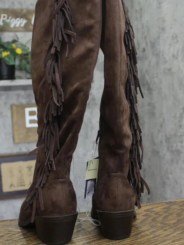 NWT Universal Thread Tall Fringe Western Boots Cowgirl Chocolate Brown 8.5M - Image 6
