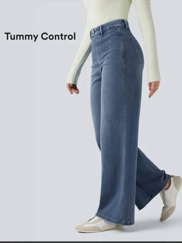 Halara Flex™ High Waisted Tummy Control Wide Leg Casual Jeans, tide blue - Image 2