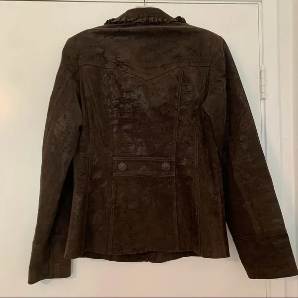 Powder River Outfitters Brown Western Leather Jacket Boho Conch Tribal Suede - Image 6