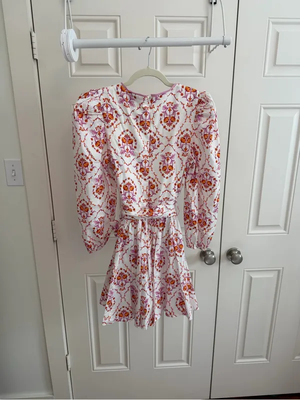 LaRoque Floral V-Neck Dress in White with Pink & Orange Print | Printed - Image 5