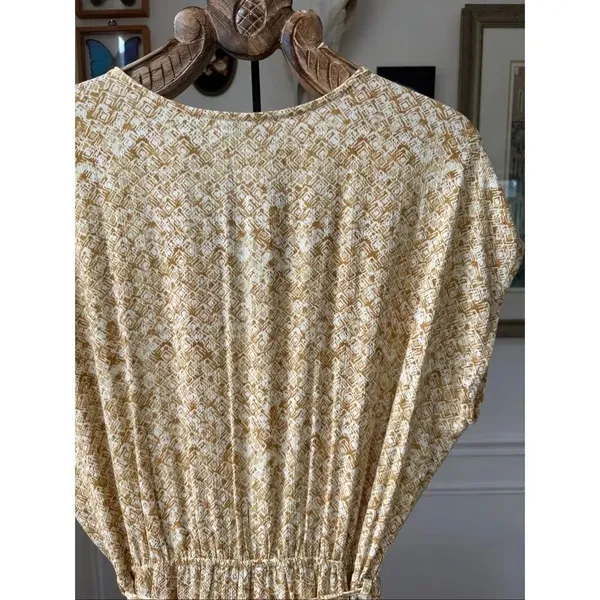 Dress Forum Dijon Mustard Batik Style Print Open Leg Jumpsuit S - Image 10