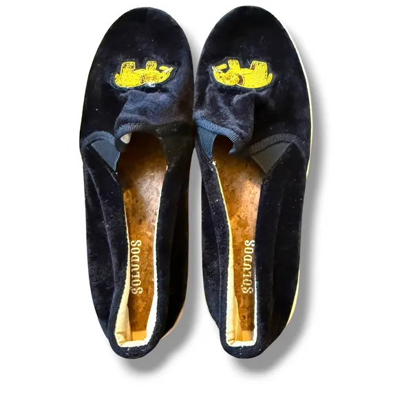 Soludos Velvet Smoking Slippers Women‎ 7.5 Black Beaded Gold Elephant Loafers - Image 4