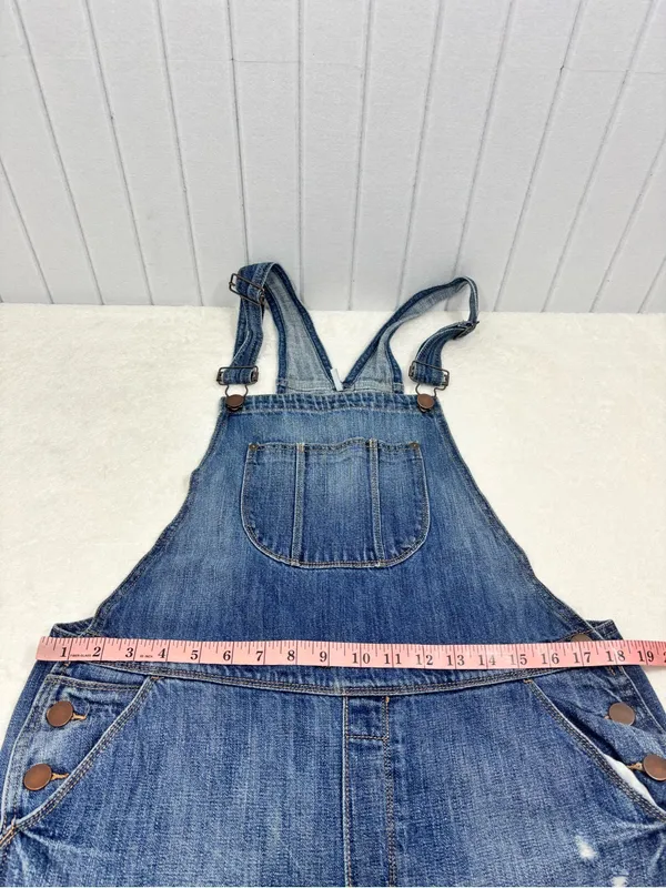 Ann Taylor Loft Distressed Blue Jean Denim Overalls Size L - Image 6