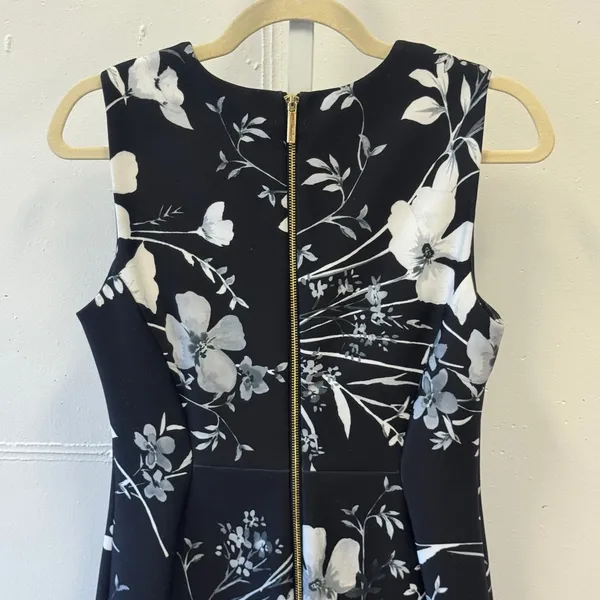 Calvin Klein Womens Black White Floral Sleeveless Scuba Sheath Dress Size 6 - Image 5