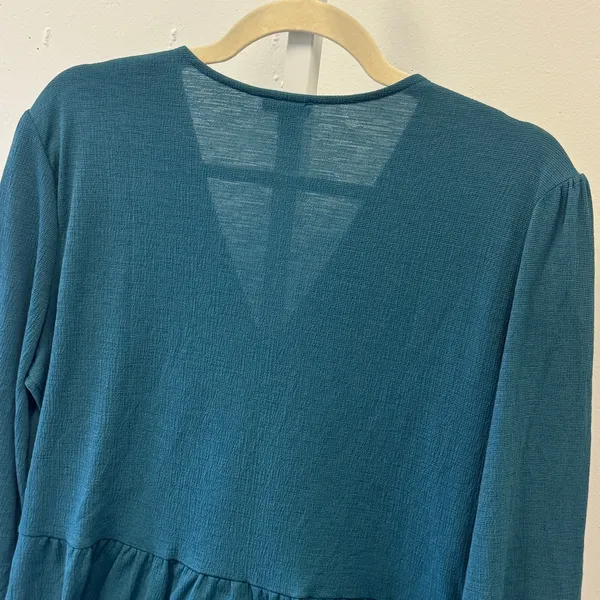 Ann Taylor Factory Teal Blue V-Neck Peplum Top Long Sleeve Blouse Size M 491073 - Image 5