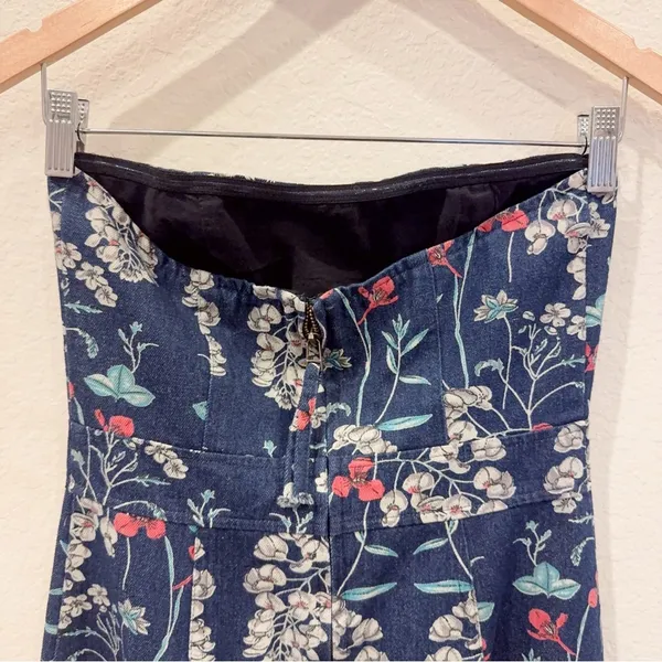 En Saison Opal Denim Floral Strapless Midi Dress Navy Blue Size Small NWT - Image 7